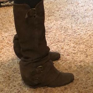 Brown soft leather heeled boots